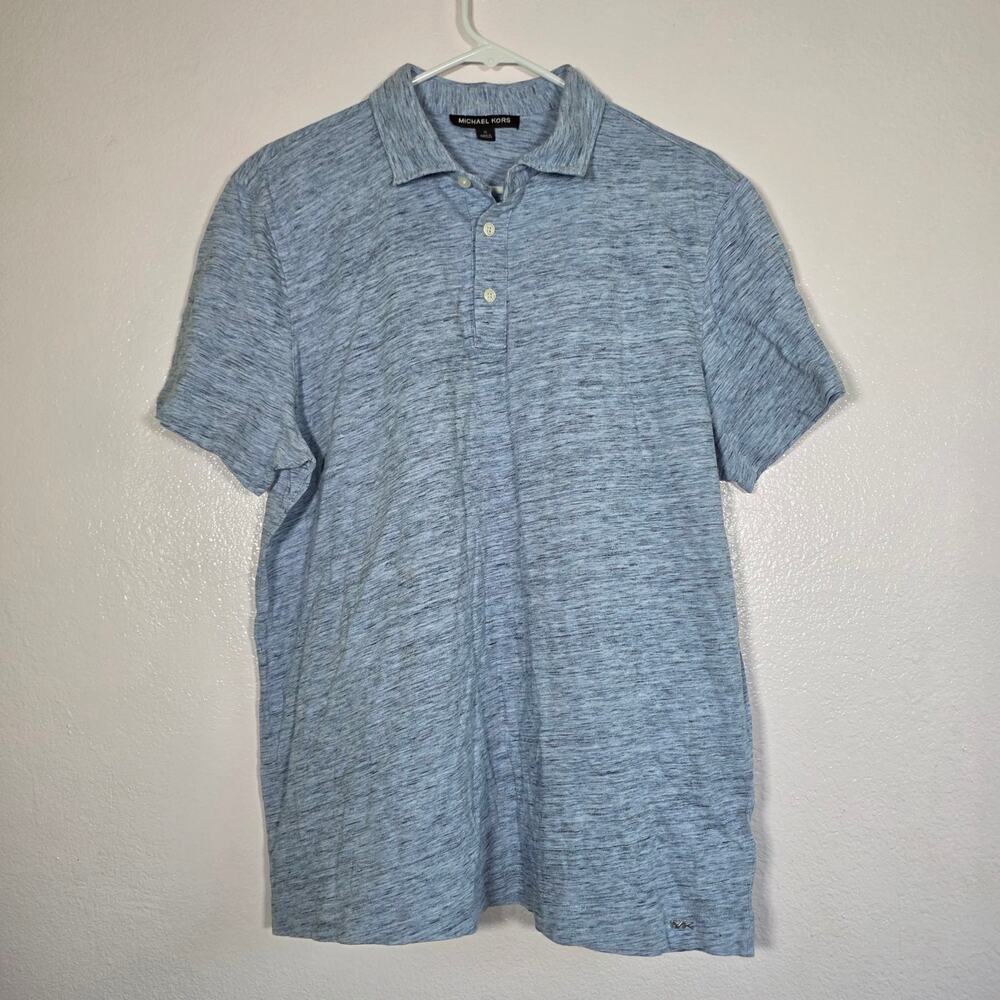Michael Kors Space Dye Polo Shirt Blue Short Sleeve Cotton Blend Men's XL